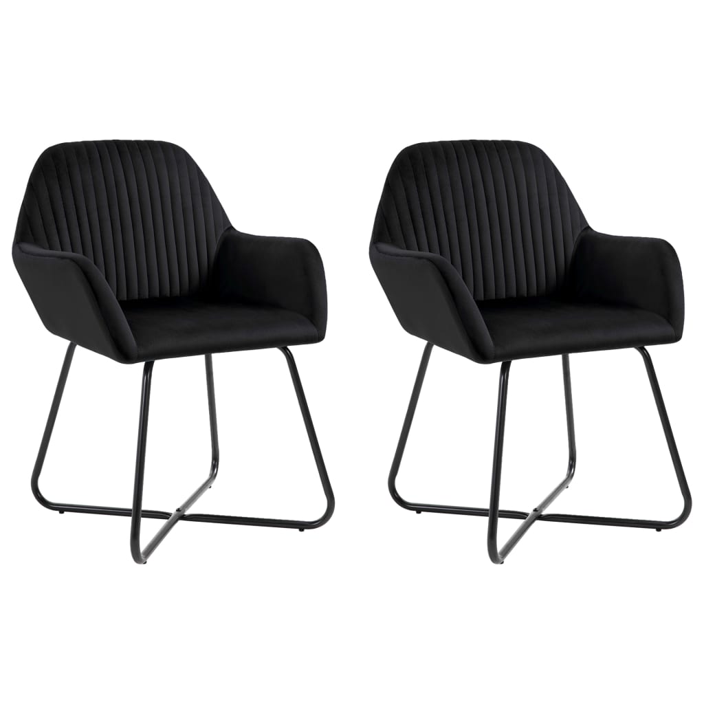 Dining Chair Set of 2 Black Velvet and powder-coated steel