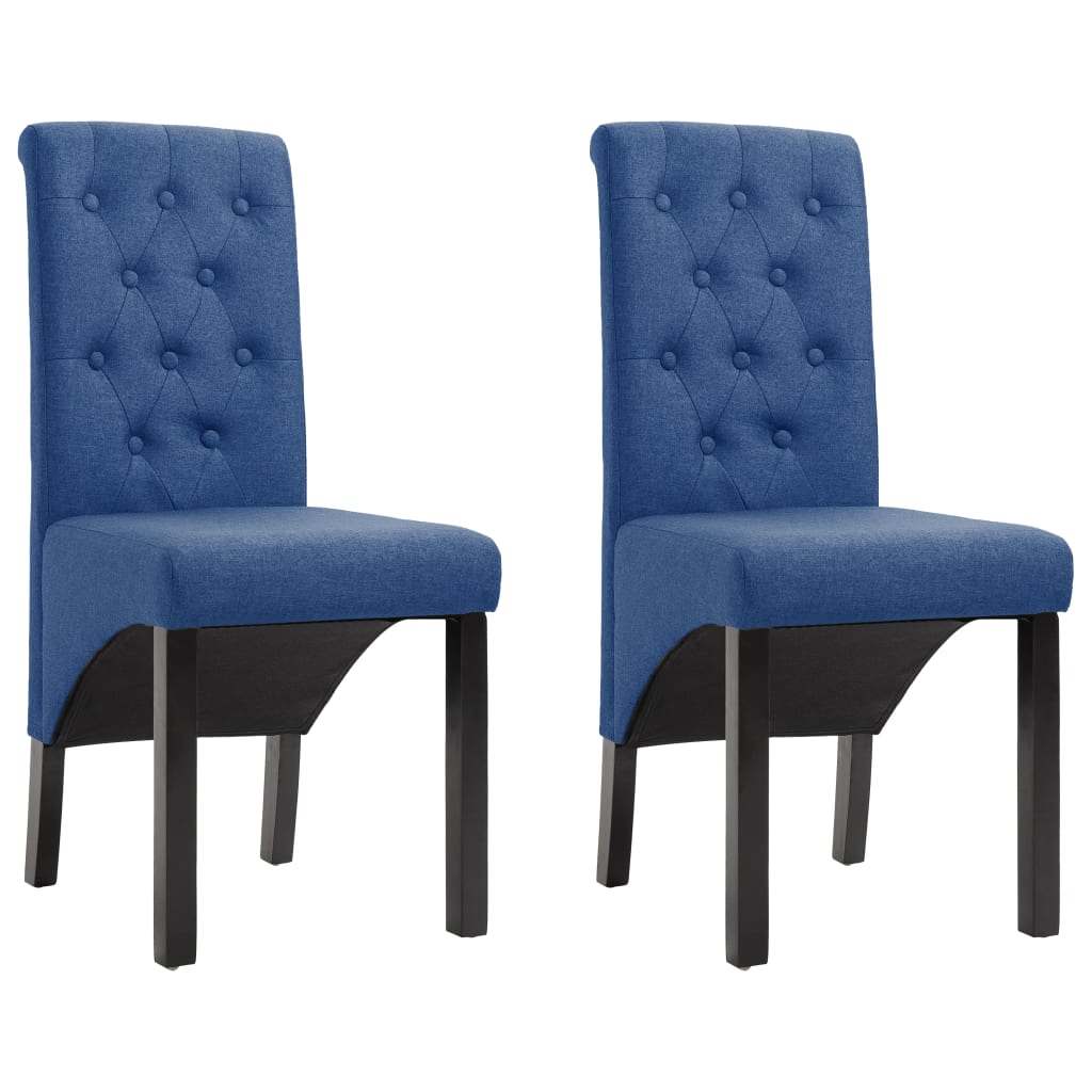 Dining Chair Set of 2 Blue Fabric, Rubber wood Standard