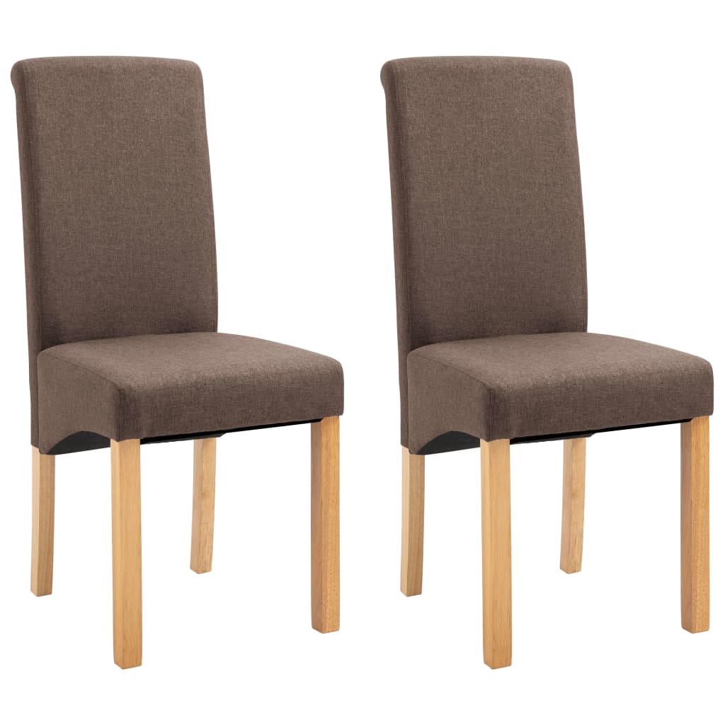 Dining Chair Set of 2 Brown Fabric and Wooden Frame Standard