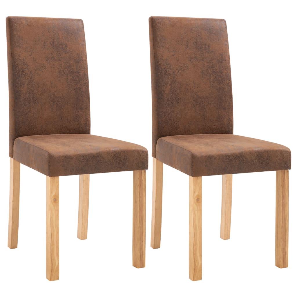 Dining Chair Set of 2 Brown Faux suede leather Standard Durable