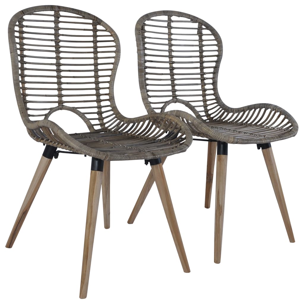 Dining Chair Set of 2 Brown Natural rattan and wood Standard