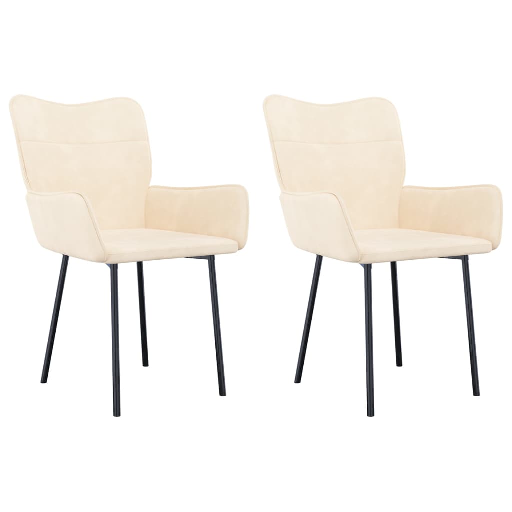 Dining Chair Set of 2 Cream Velvet (100% polyester), metal, plywood
