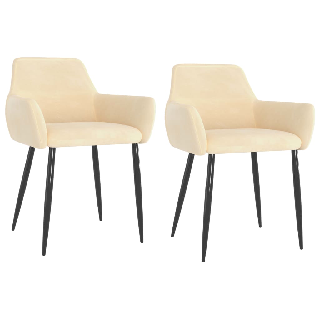 Dining Chair Set of 2 Cream Velvet (100% polyester), metal