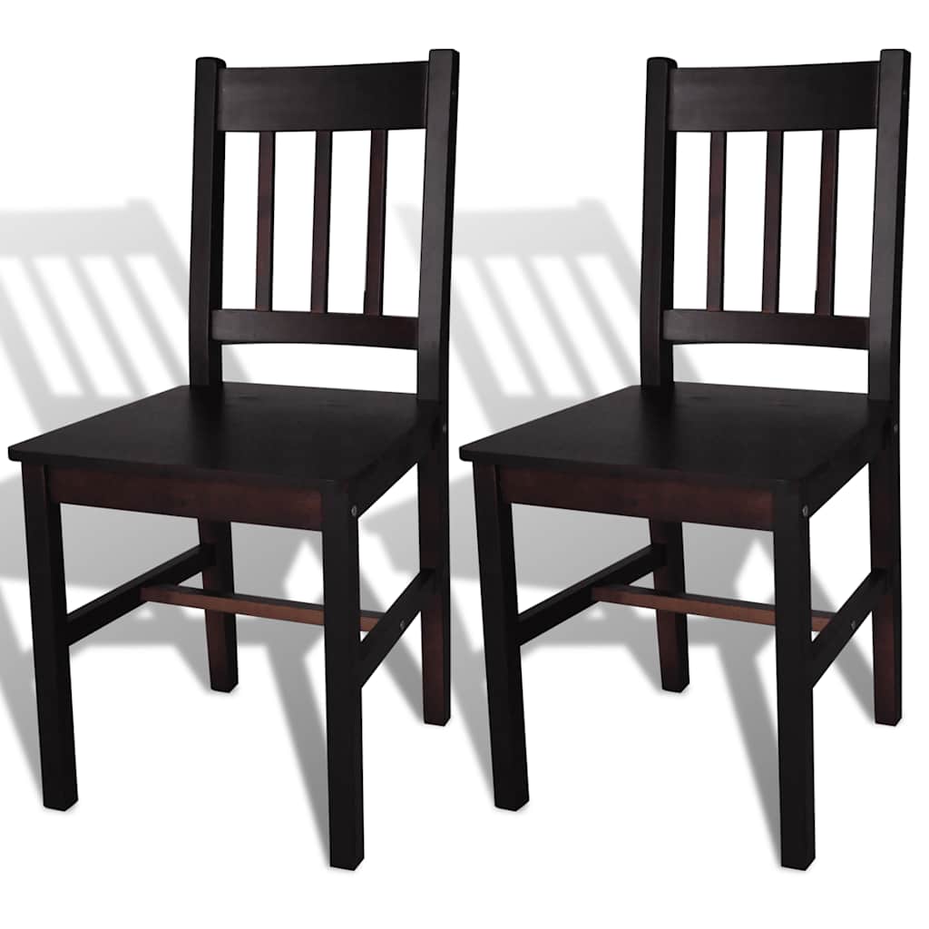Dining Chair Set of 2 Dark Brown Pine wood Standard Ergonomic