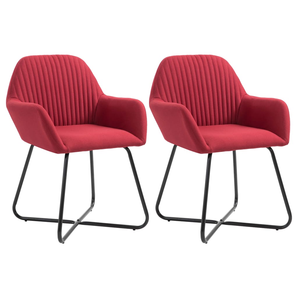 Dining Chair Set of 2 Wine red Fabric and powder-coated steel