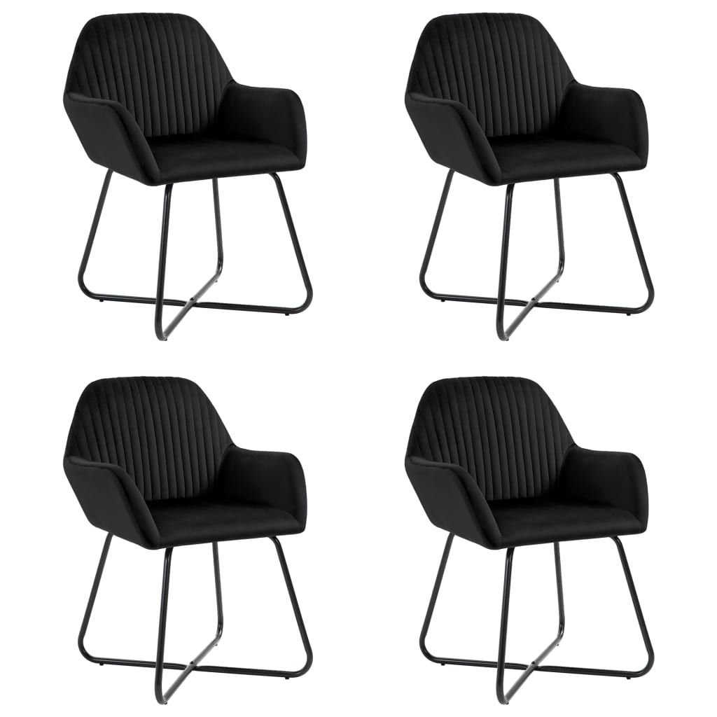 Dining Chair Set of 4 Black Velvet and steel Standard Ergonomic