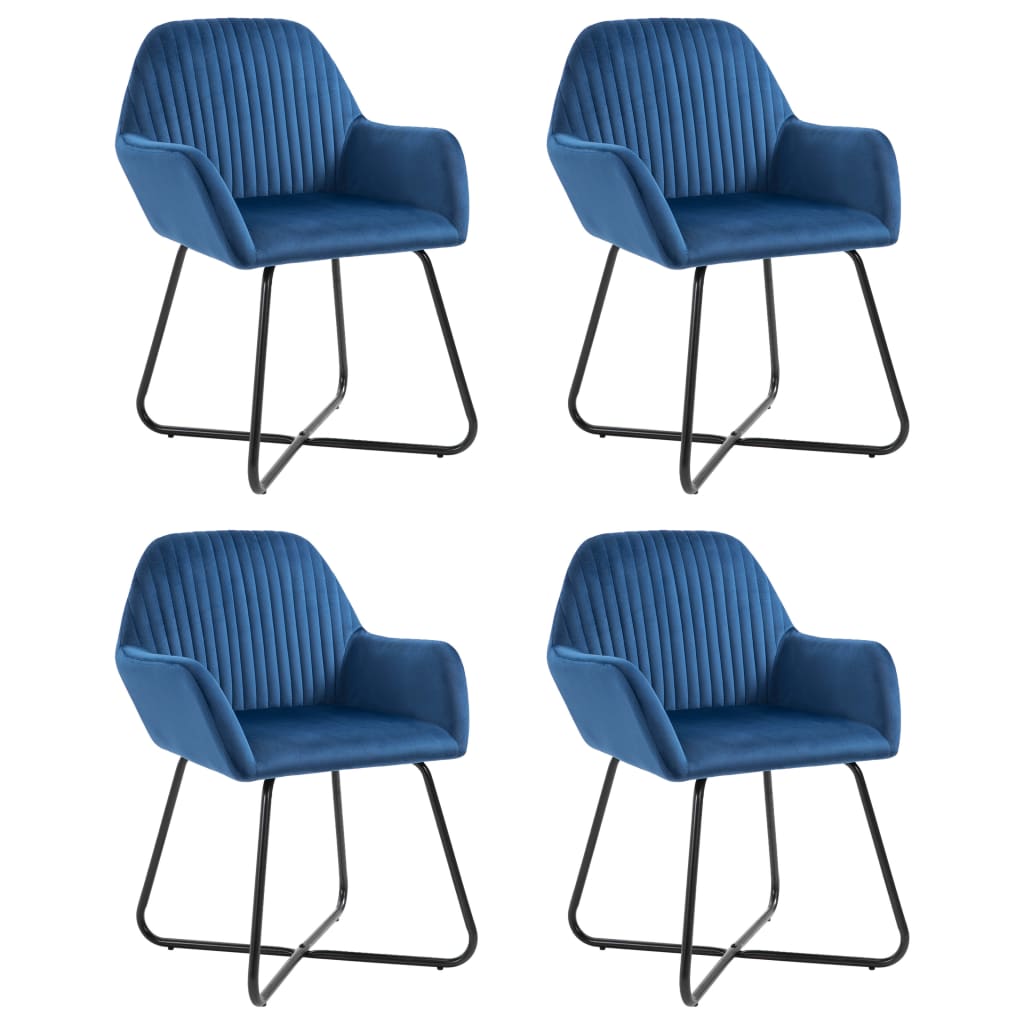 Dining Chair Set of 4 Blue Velvet and Powder-Coated Steel