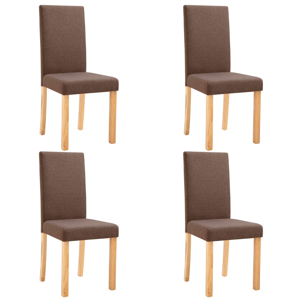 Dining Chair Set of 4 Brown Fabric and Solid Rubber Wood Medium