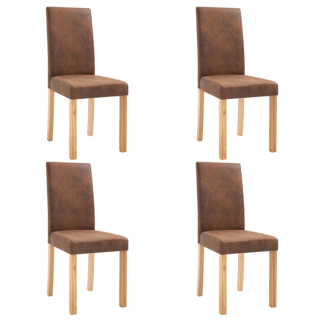Dining Chair Set of 4 Brown Faux Suede, Wood Standard Sturdy