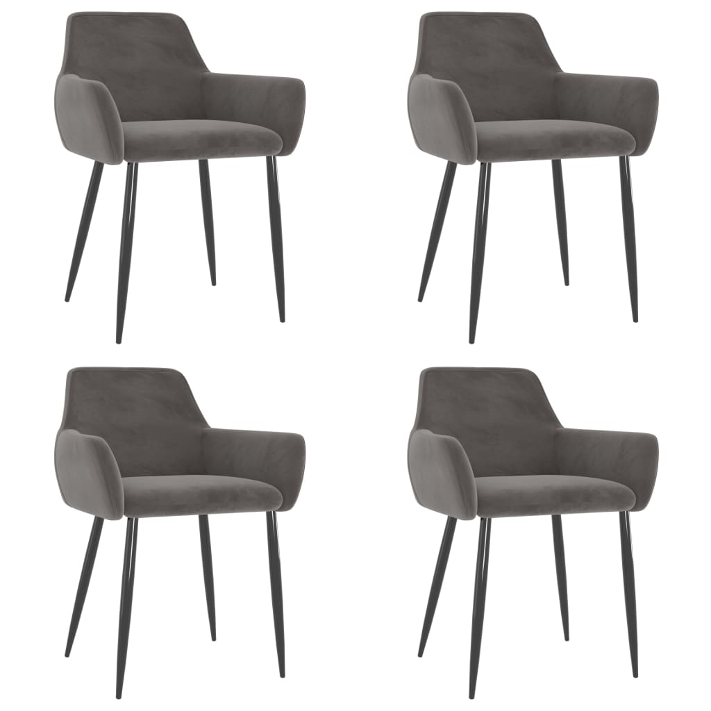 Dining Chair Set of 4 Dark Grey Velvet (100% polyester), metal