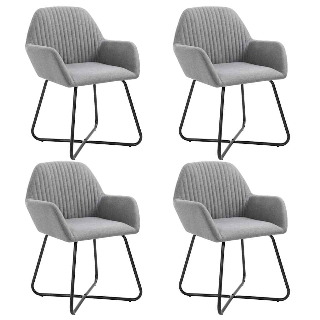 Dining Chair Set of 4 Light Grey Fabric and powder-coated steel