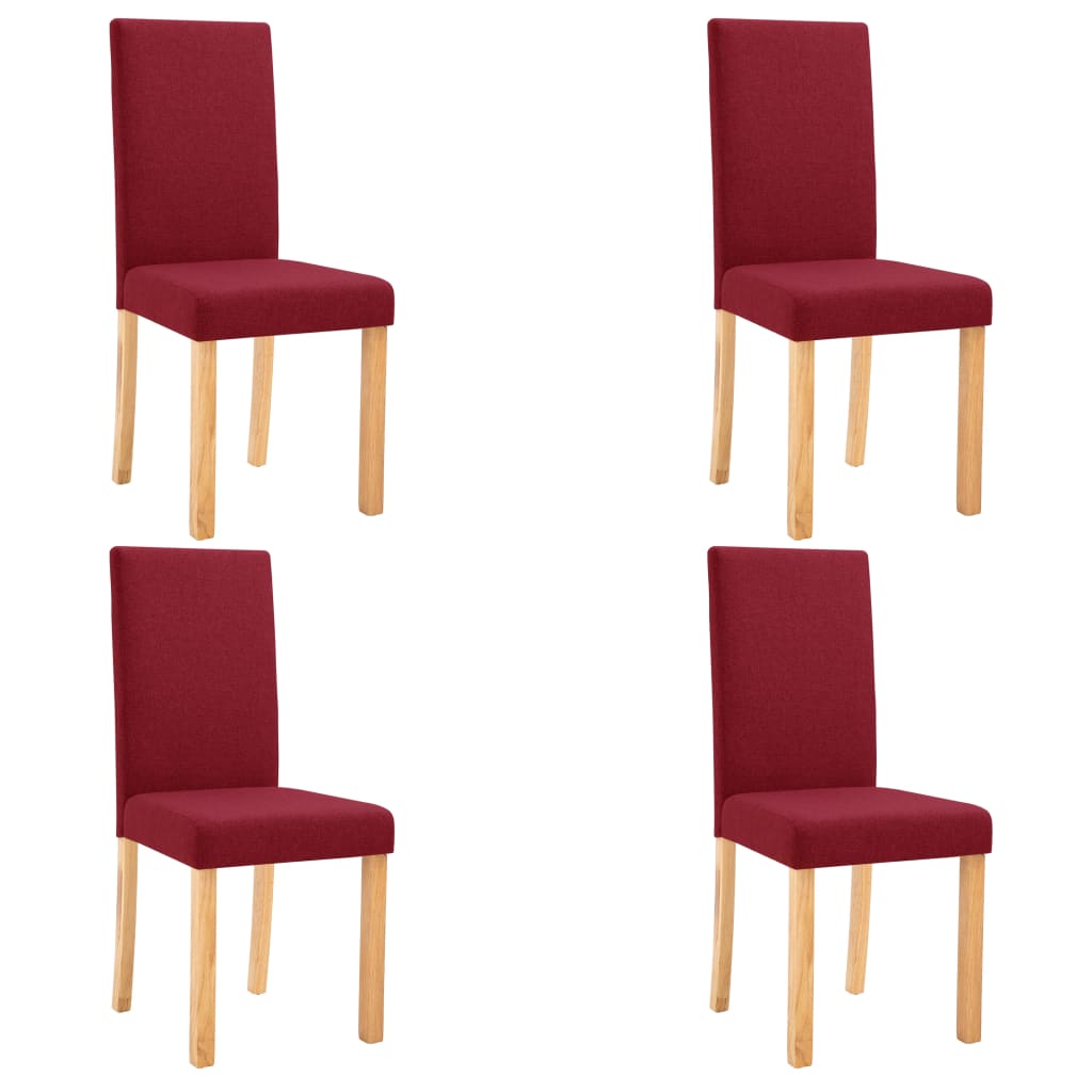 Dining Chair Set of 4 Wine Red Fabric, Rubber Wood Standard Size