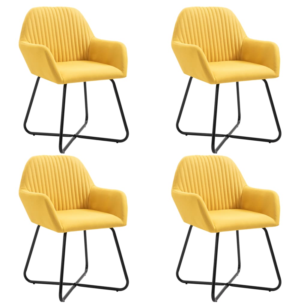 Dining Chair Set of 4 Yellow Fabric and Powder-Coated Steel