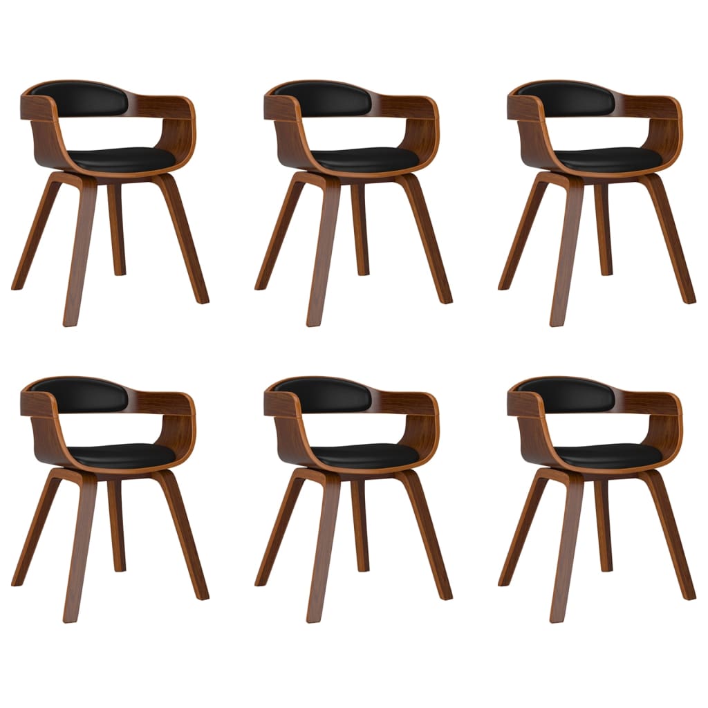 Dining Chair Set of 6 Black and Natural Faux leather, Bentwood