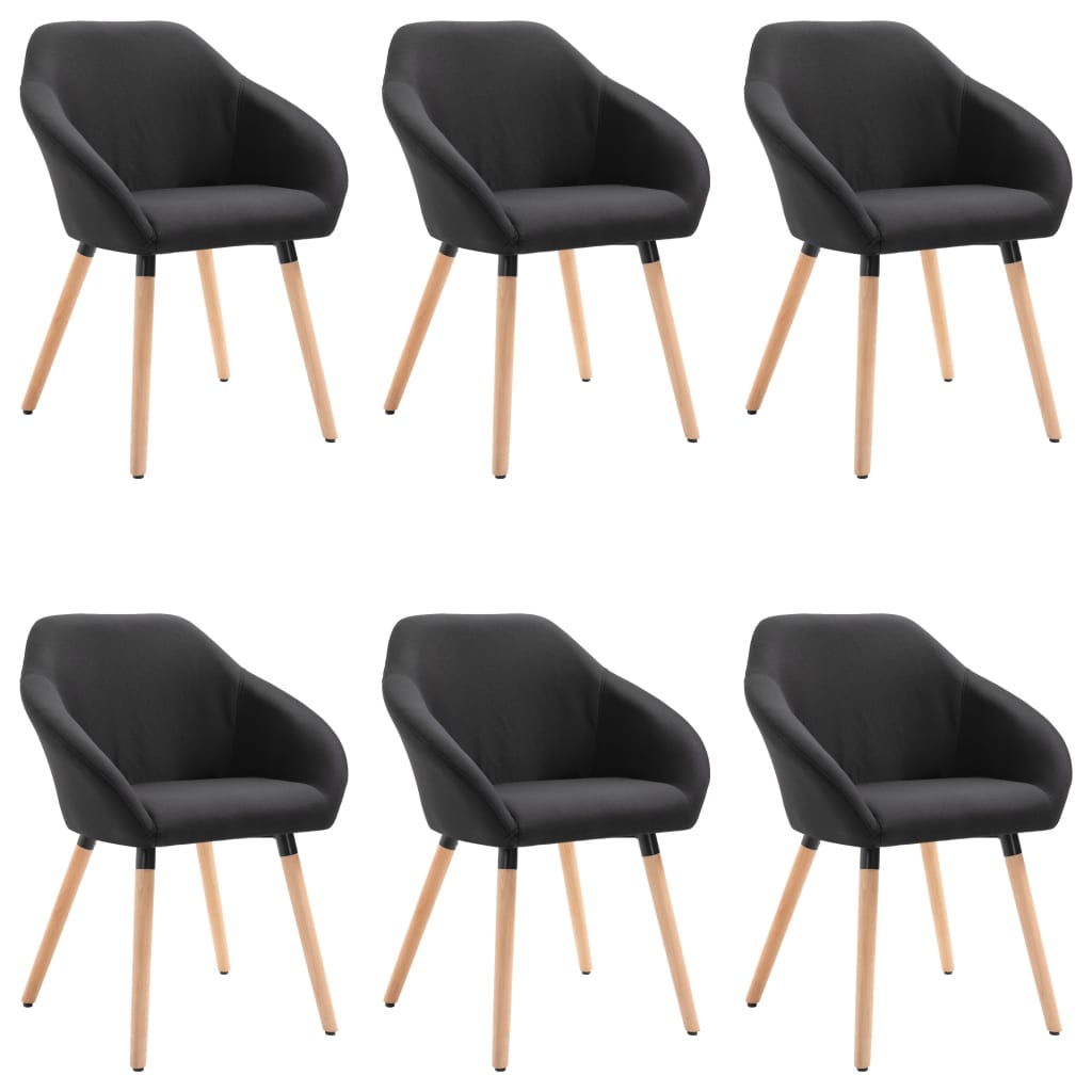 Dining Chair Set of 6 Black Fabric and Solid Wood Standard