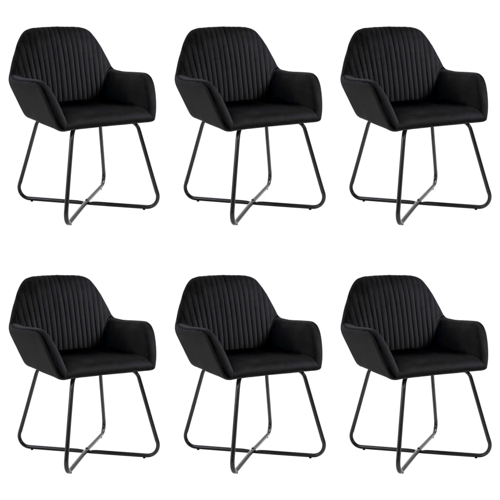 Dining Chair Set of 6 Black Velvet and powder-coated steel