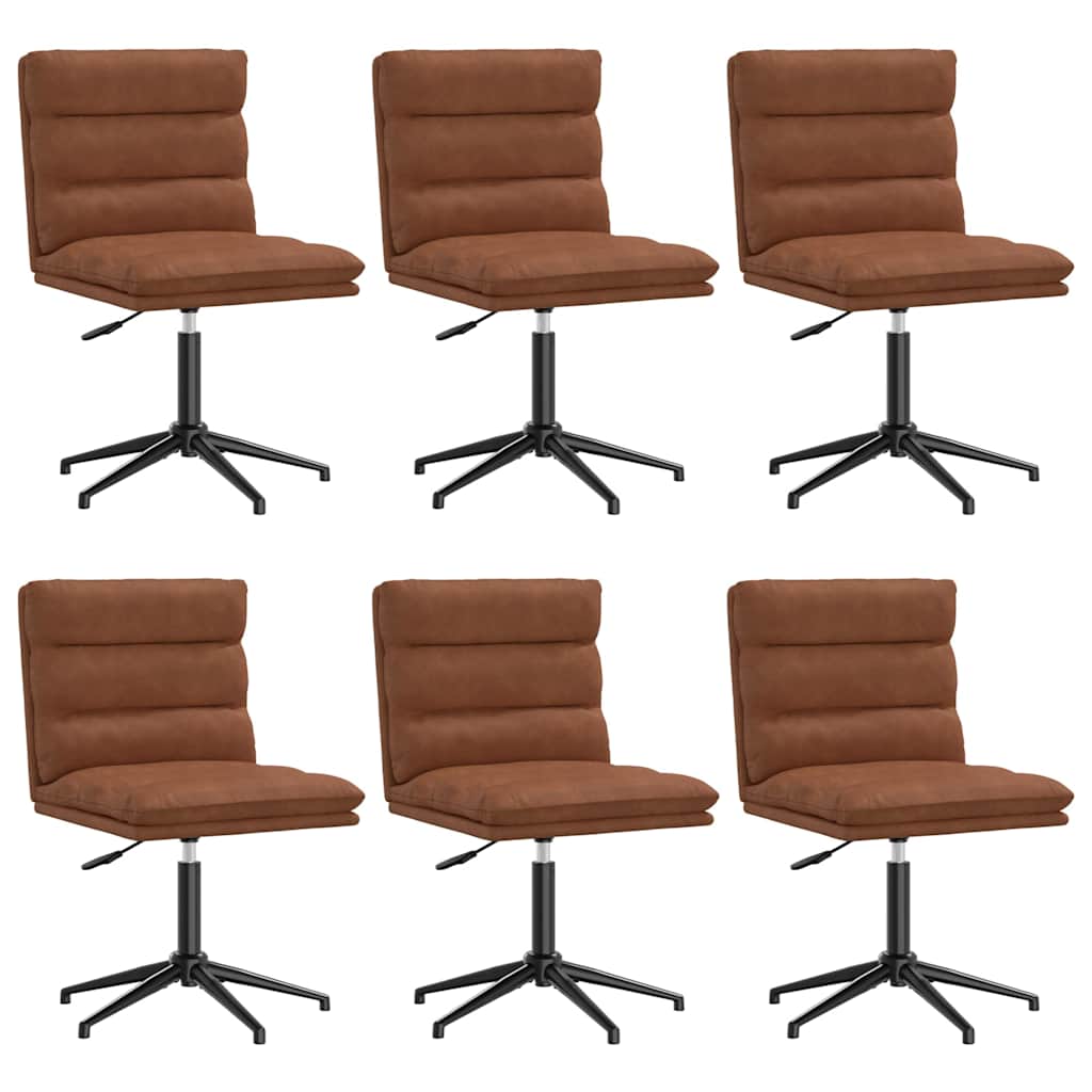 Dining Chair Set of 6 Brown Faux Leather, Plywood, Metal Standard
