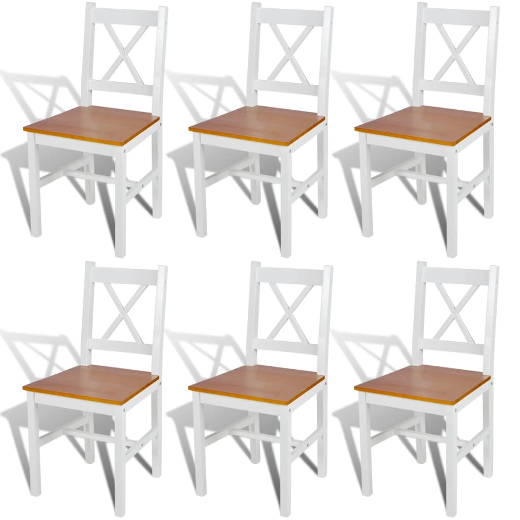 Dining Chair Set of 6 White and natural wood Pine wood Standard