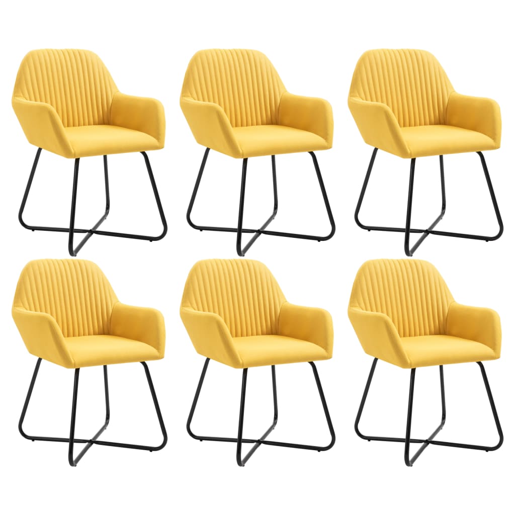 Dining Chair Set of 6 Yellow Fabric and powder-coated steel