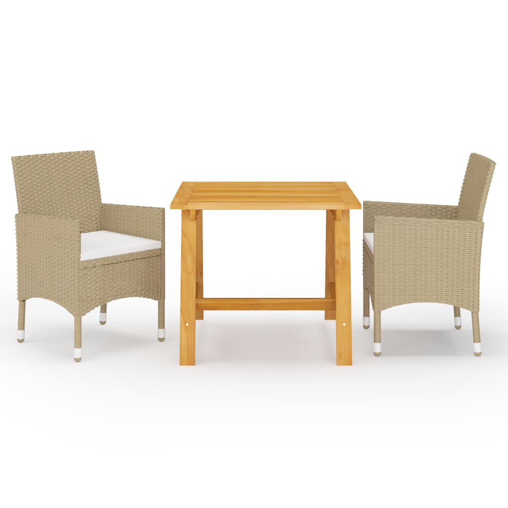 Dining Set Beige and Cream White Solid Acacia Wood