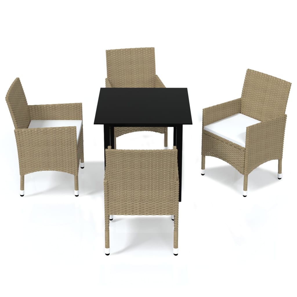 Dining Set Beige PE Rattan Medium Light Weight Dining Set
