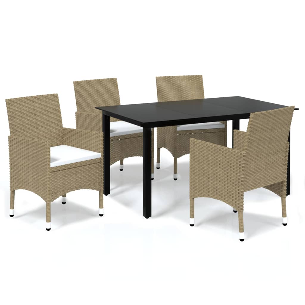 Dining Set Beige Poly Rattan Lightweight Dining Set Rectangular