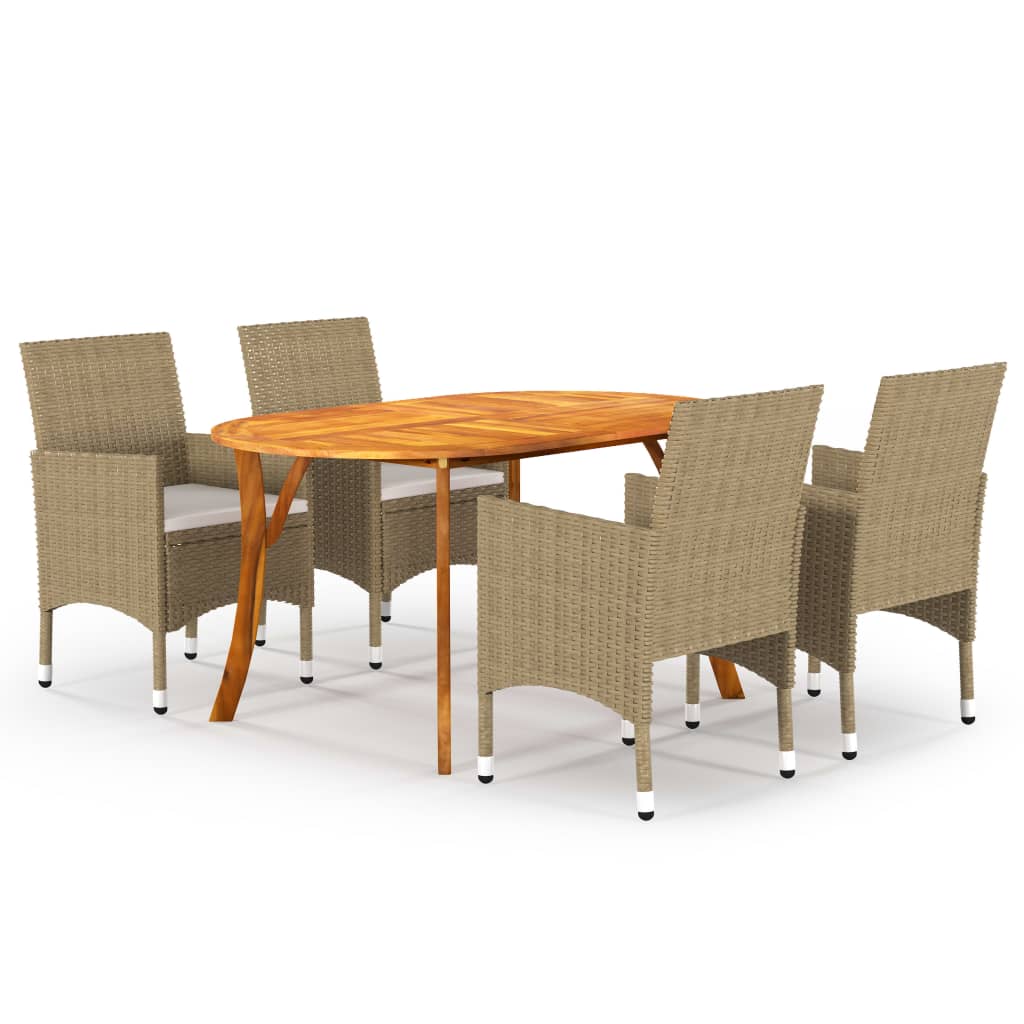 Dining Set Beige Solid Acacia wood 5 Piece Set Durable