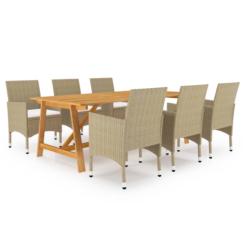 Dining Set Beige Solid Acacia Wood Large Ergonomic Dining Set