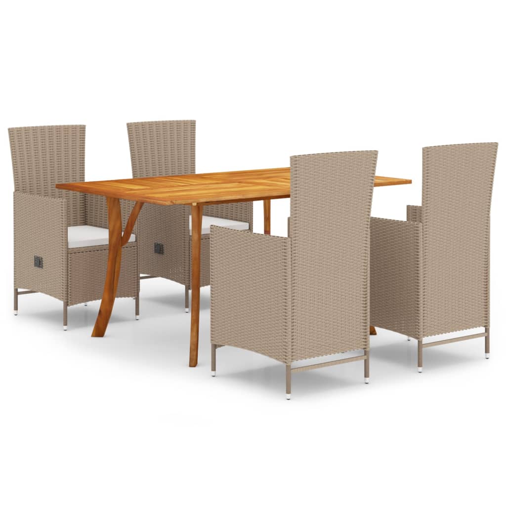 Dining Set Beige Solid Acacia wood, PE rattan, Polyester cushioning