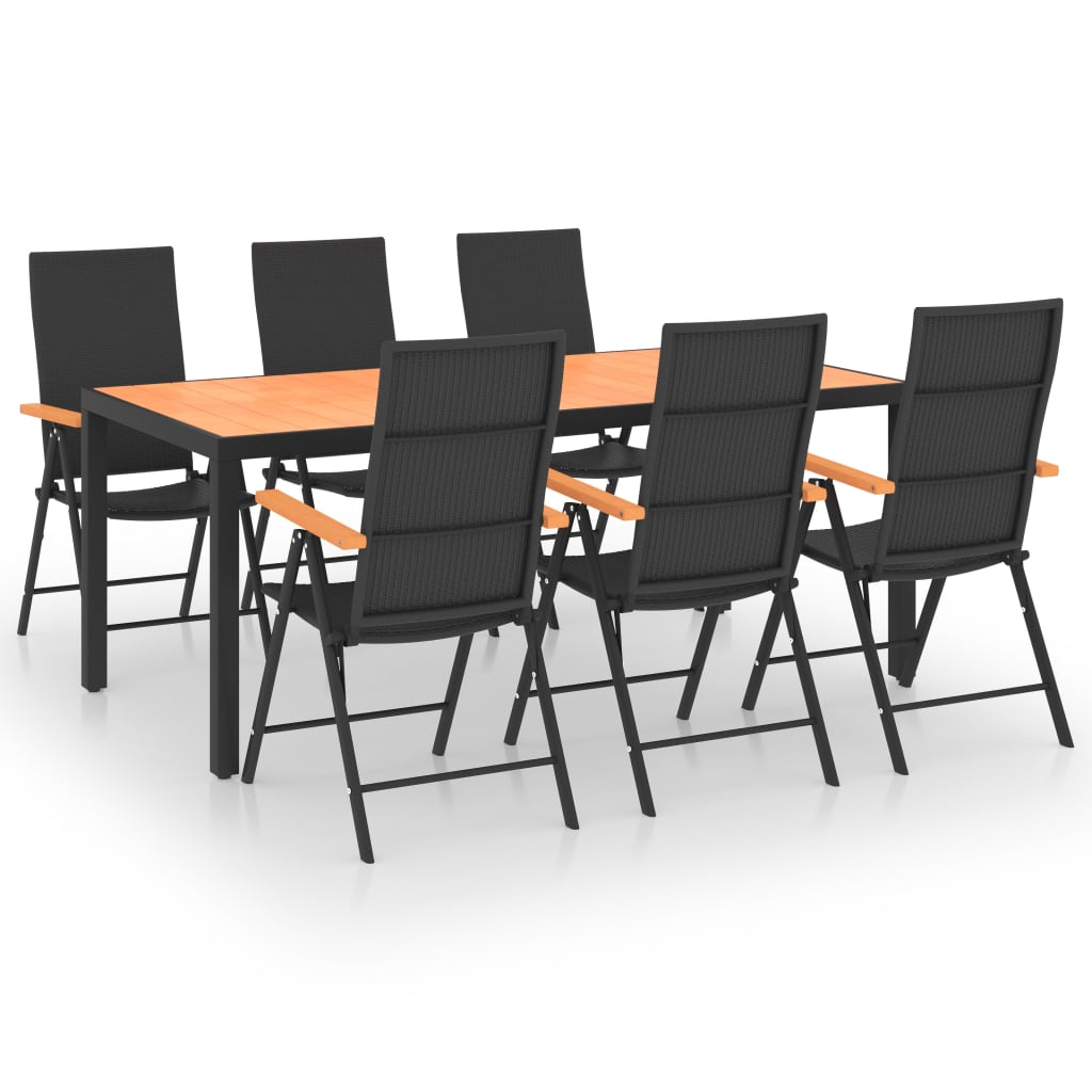 Dining Set Black and Brown Aluminum Frame, PE Rattan, WPC Large