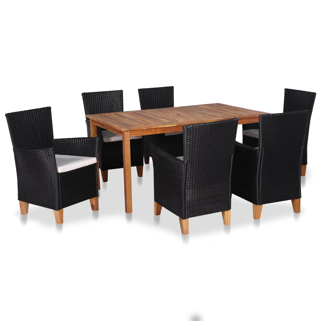 Dining Set Black and Brown PE Rattan, Acacia Wood, Steel Medium