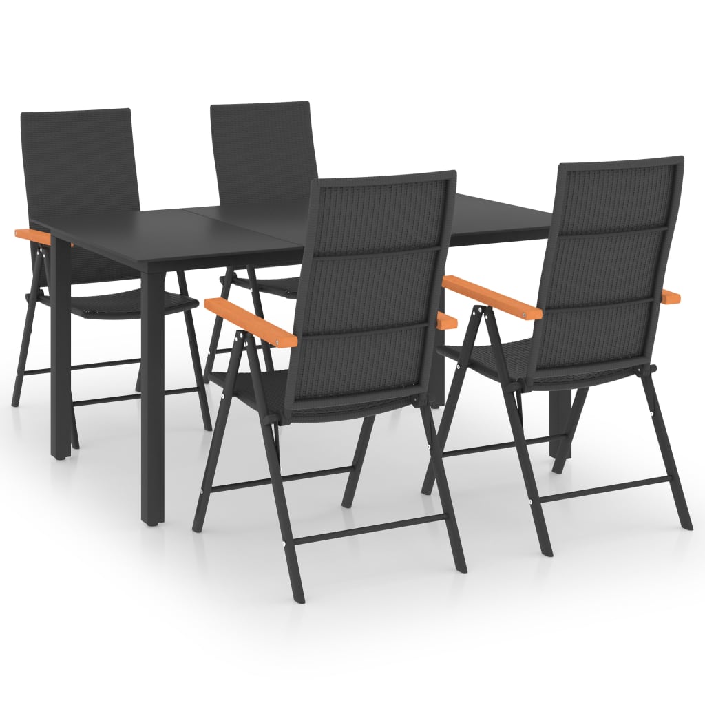 Dining Set Black and Brown PE Rattan, Aluminum, WPC Large