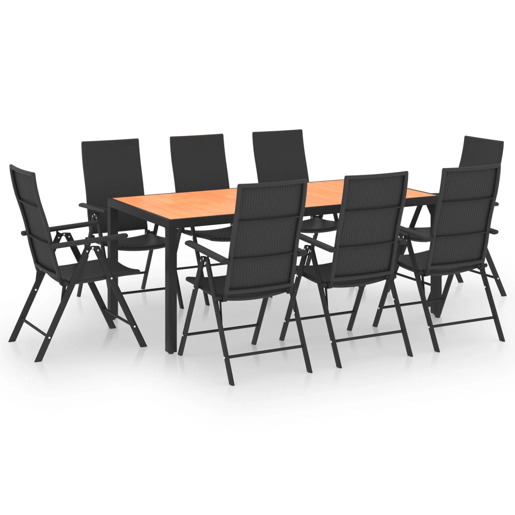Dining Set Black and Brown PE Rattan, Aluminum, WPC