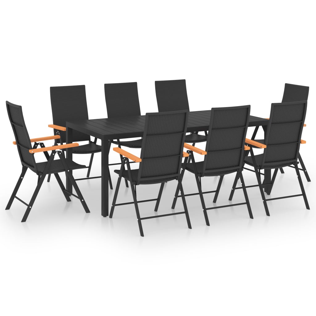 Dining Set Black and Brown PE Rattan Large Seats Many