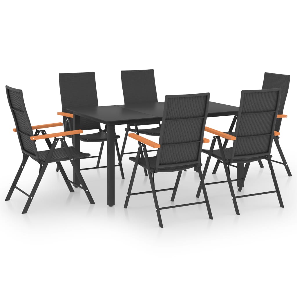 Dining Set Black and Brown PE Rattan, WPC, Glass, Aluminum