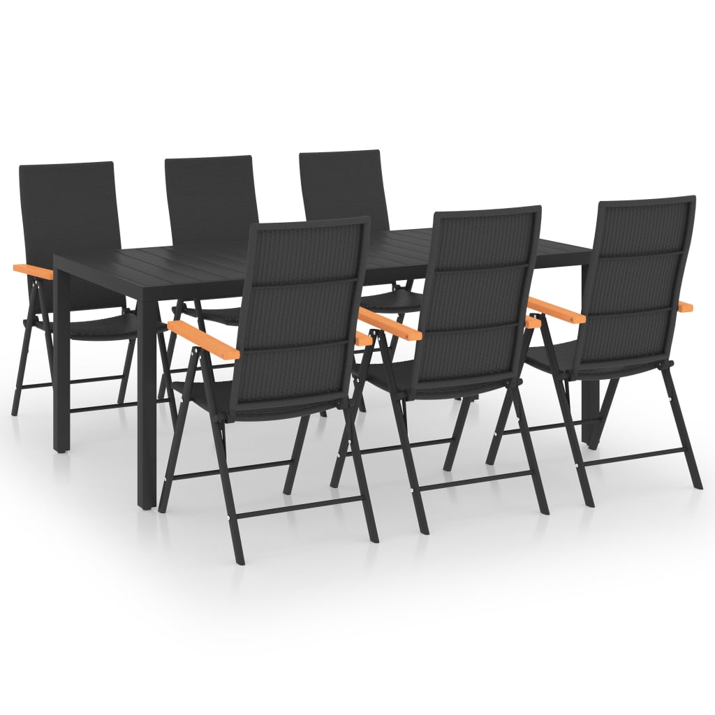 Dining Set Black and Brown WPC, Aluminum, PE Rattan 7 Piece Set