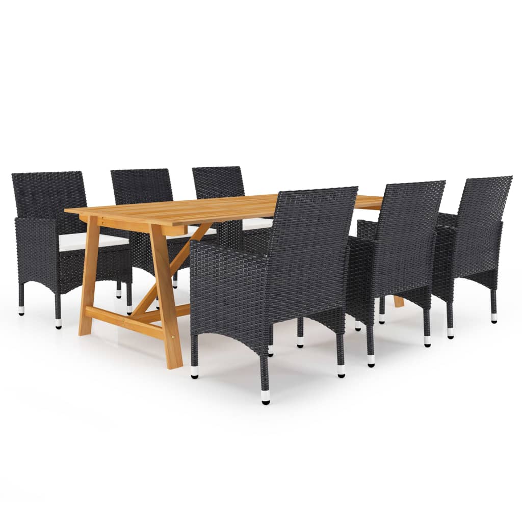 Dining Set Black and cream white Solid acacia wood Large