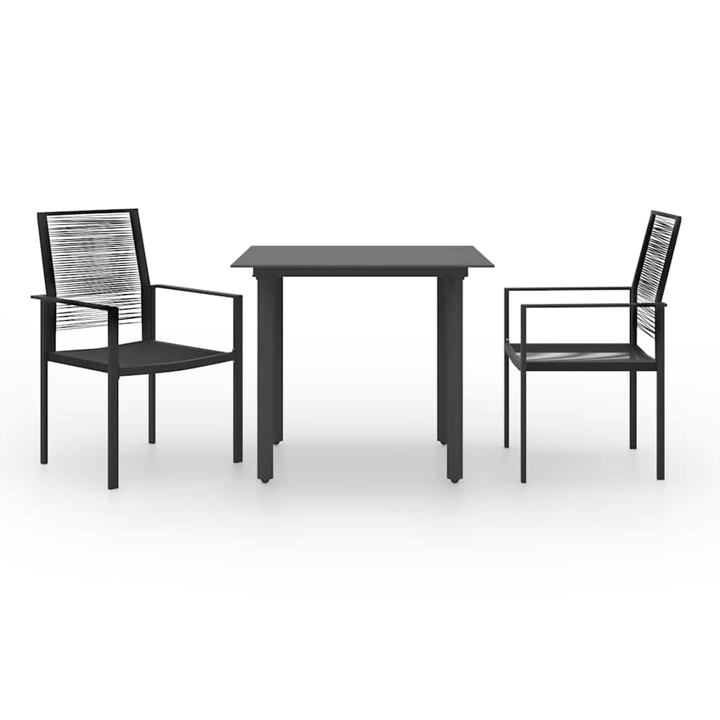 Dining Set Black Glass, Powder-coated steel, PVC hollow rattan