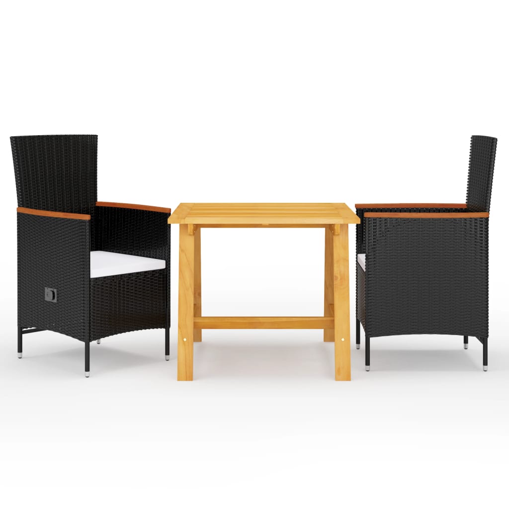 Dining Set Black, natural wood tone