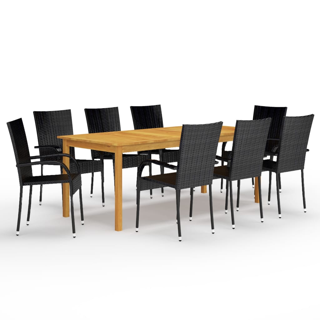 Dining Set Black, Natural Wood