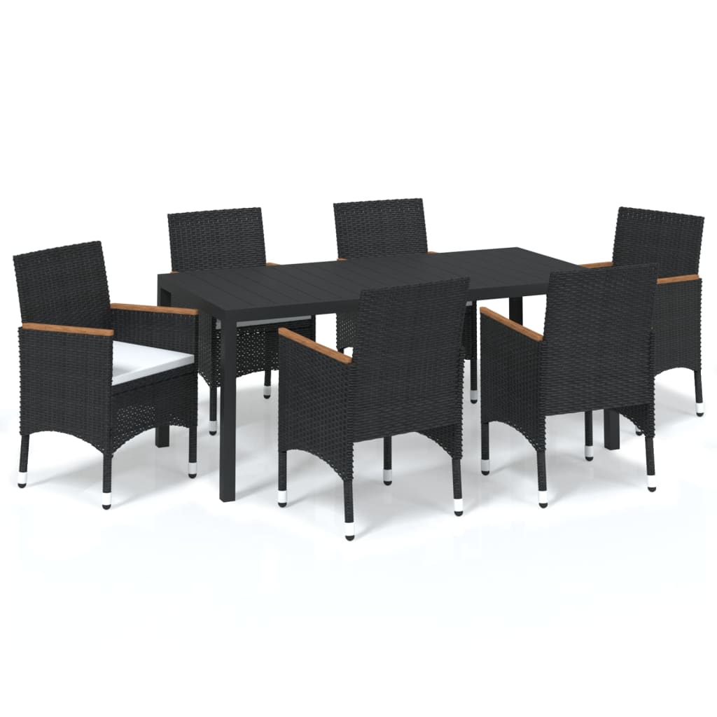 Dining Set Black PE Rattan 7 Piece Set Garden Dining Set