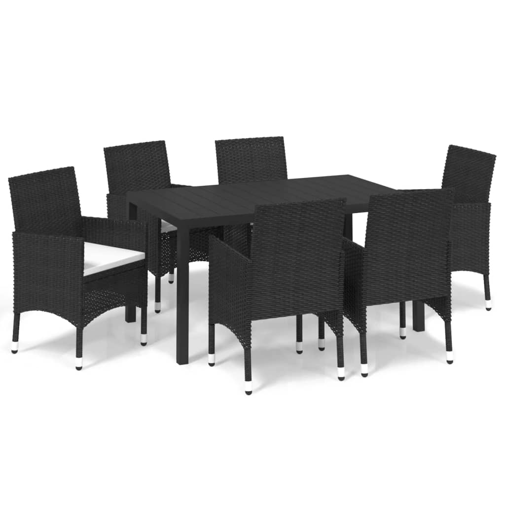 Dining Set Black PE Rattan 7 Piece Set Lightweight