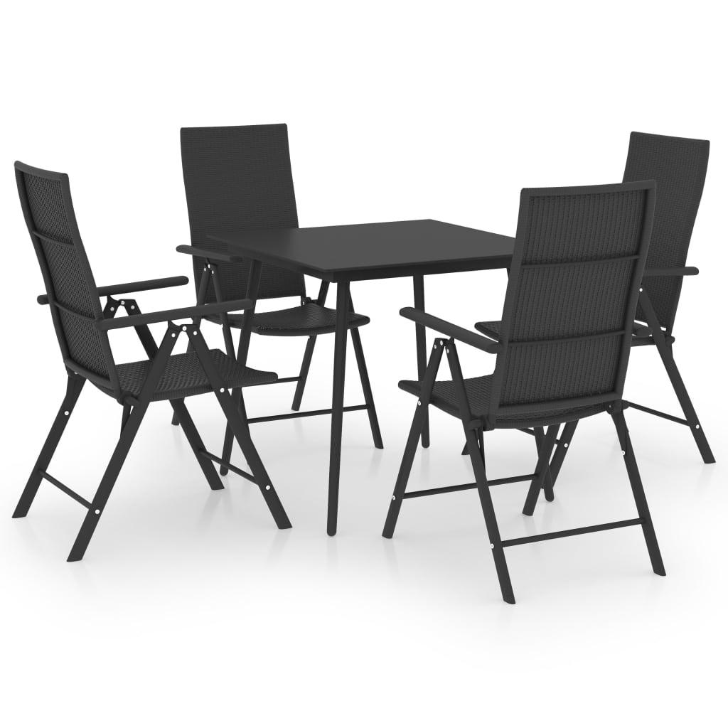 Dining Set Black PE rattan, aluminum, glass, steel 5 Piece
