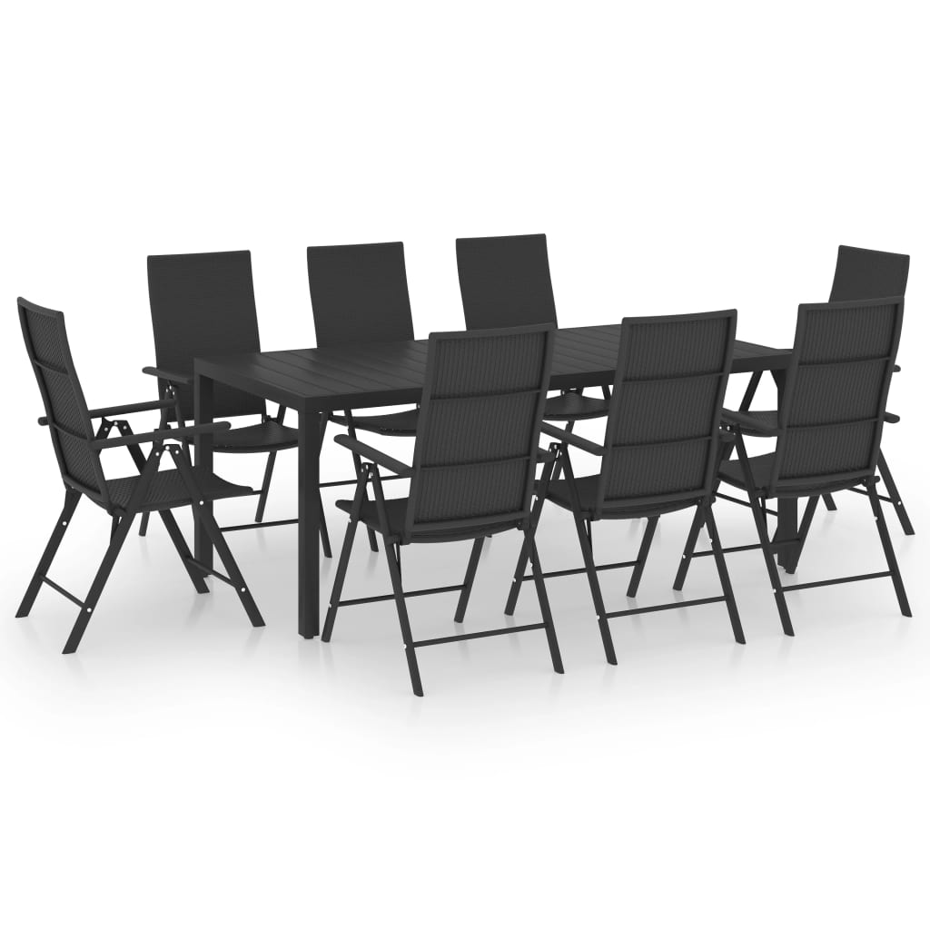 Dining Set Black PE rattan, Aluminum, WPC 9 Piece Set