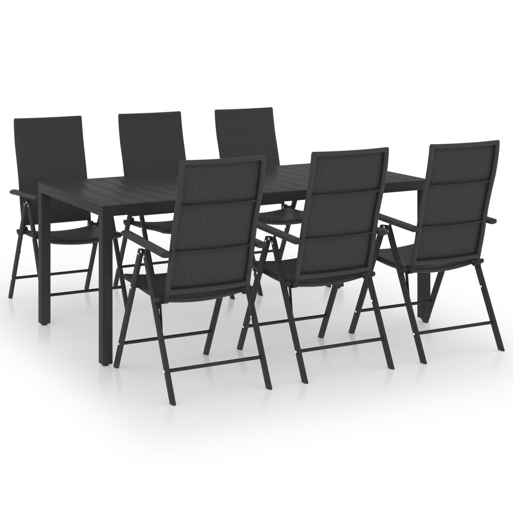 Dining Set Black PE rattan, aluminum, WPC Medium Lightweight