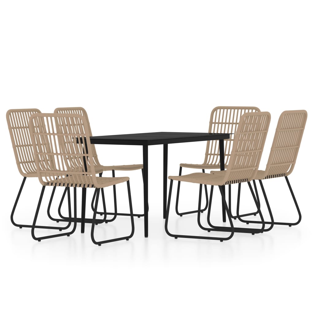 Dining Set Black PE rattan, powder-coated steel 7 Piece Set