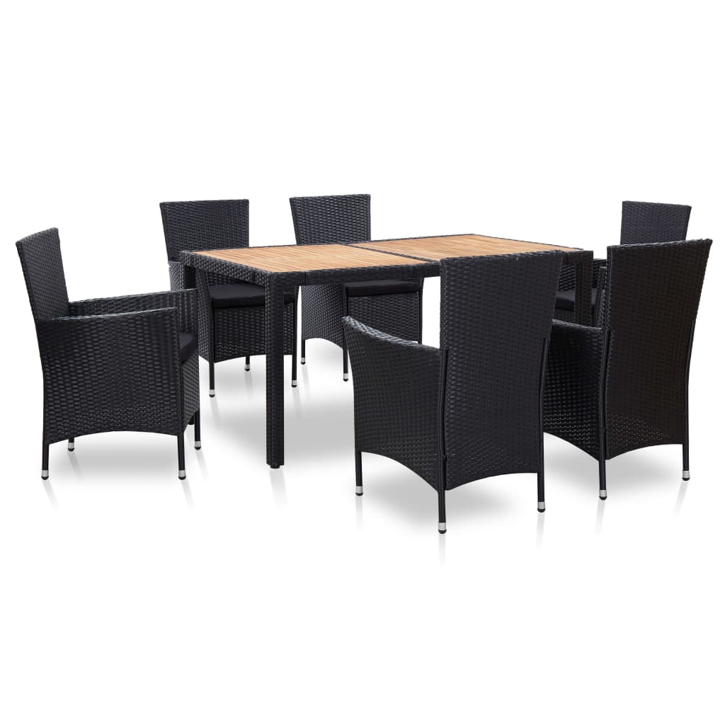 Dining Set Black PE rattan, solid acacia wood, powder-coated steel