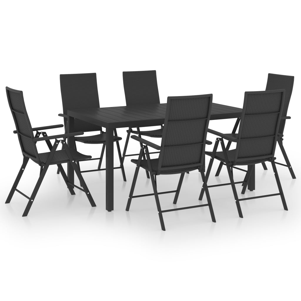 Dining Set Black PE Rattan, WPC, Aluminium 7 Piece Set