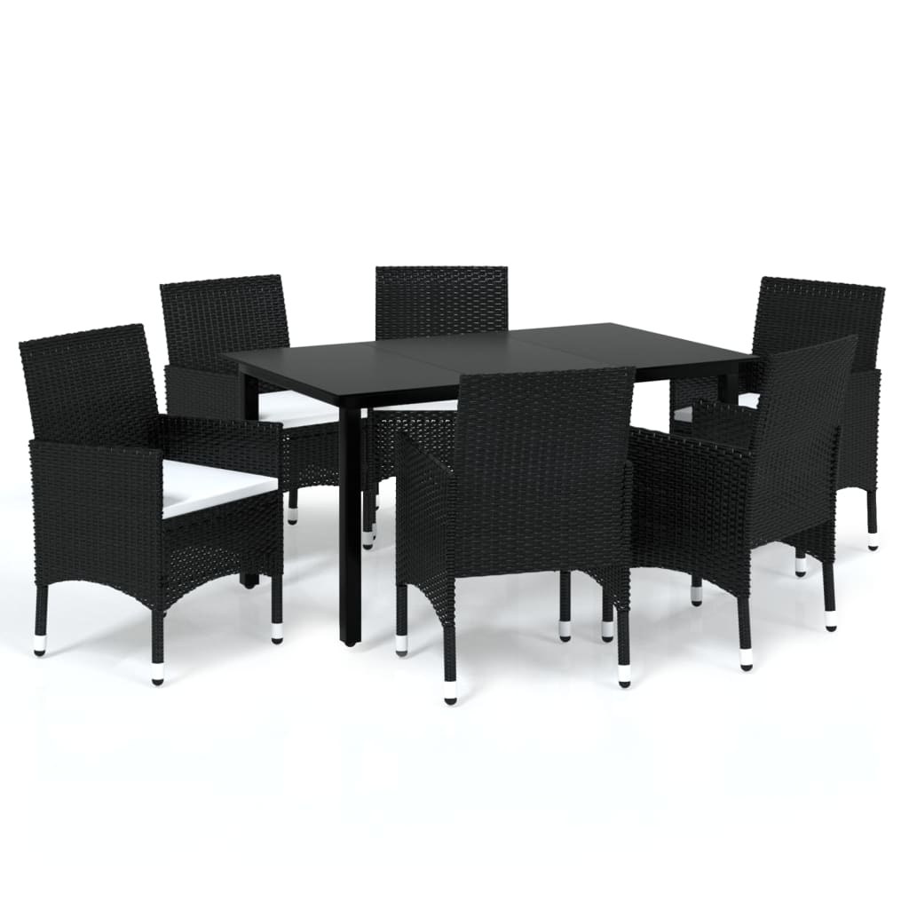 Dining Set Black Poly Rattan 7 Piece Durable Dining Set