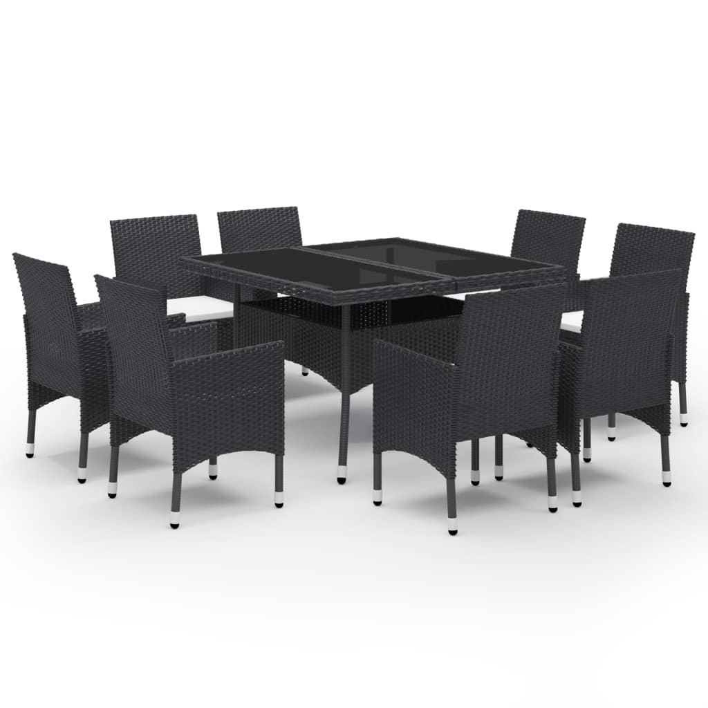 Dining Set Black Poly rattan Large Removable Covers